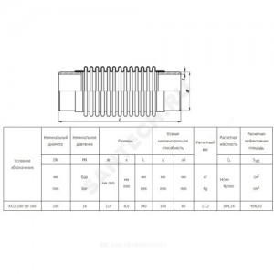 Компенсатор сильфонный осевой многослойный КСО Ду 200 Ру16 под приварку патрубки сталь L=560мм Hortum 0030200-160/560