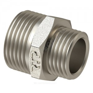 Ниппель латунь никель переходной Ду 15х10 (1/2"х3/8") НР RTP (РосТурПласт) 25106