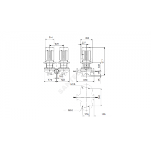 Насос ин-лайн с сухим ротором TPD 100-250/4 A-F-A-BQQE PN16 сдвоенный 3х380-415В/50 Гц Grundfos 96109371